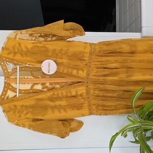 Wild Honey Golden Mustard Lace Romper Dress